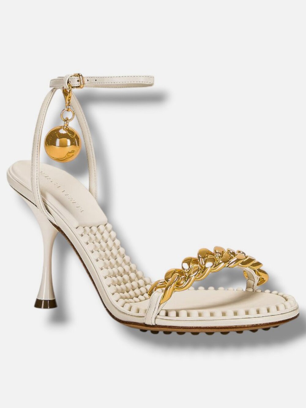 Bottega Veneta Women's White Dot Leather Chain Detail Sandals Size 6